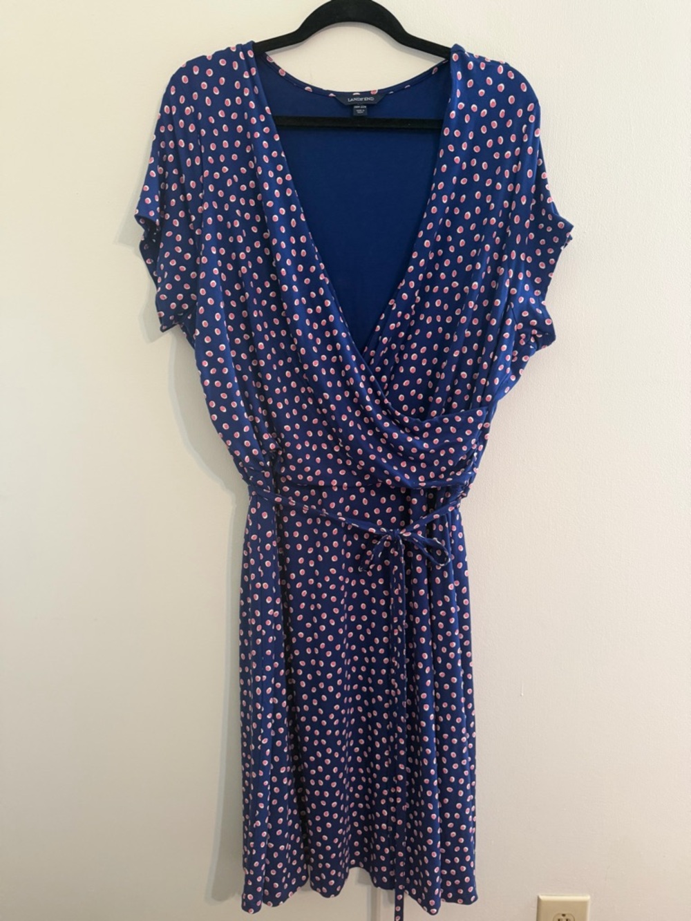 Lands' End Polka Dot Wrap-Style Dress Ties at Waist Size 2X Retro Modest